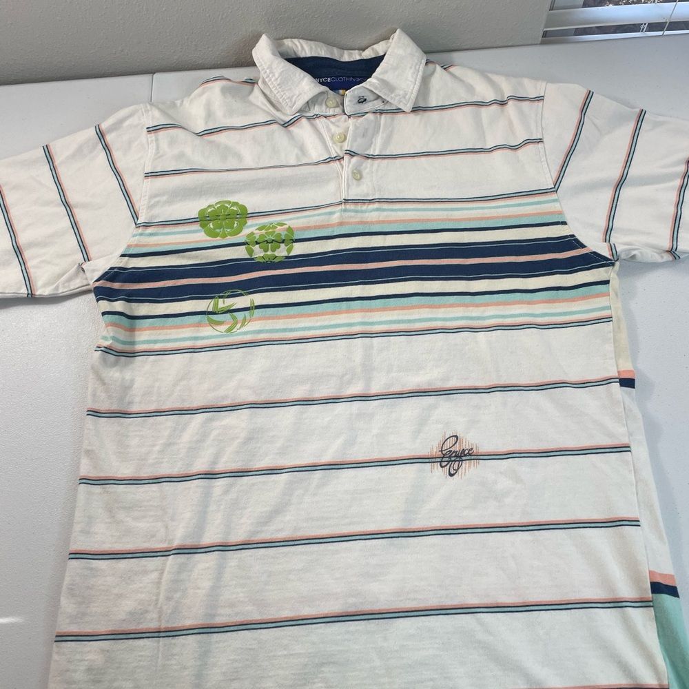 Y2K Enyce Striped Polo Shirt XL Patch Logo Streetwear